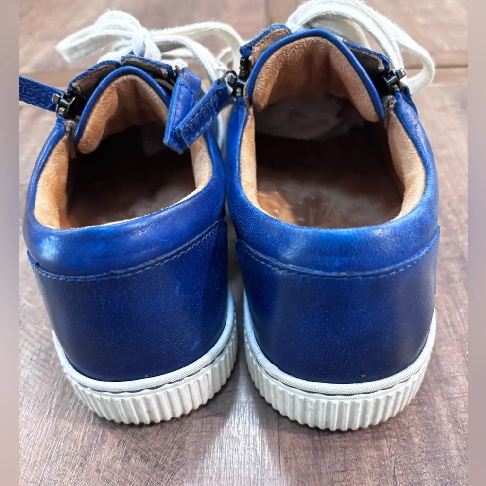 Born Blue Leather Sneakers Side Zip Lace Up Comfort‎ Shoes Men 9.5